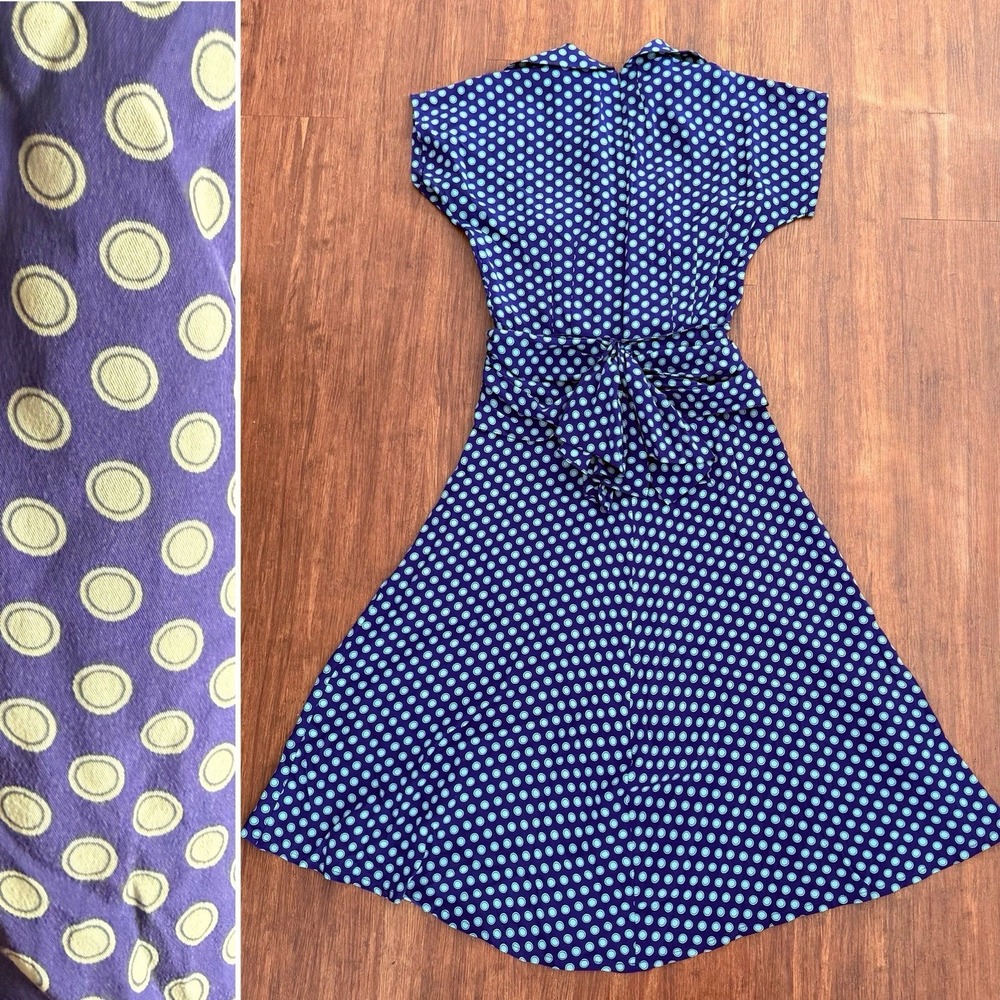 Trashy Diva Bustle Back Dress Women Small Blue Green Polka Dot Pin-Up Retro Swin